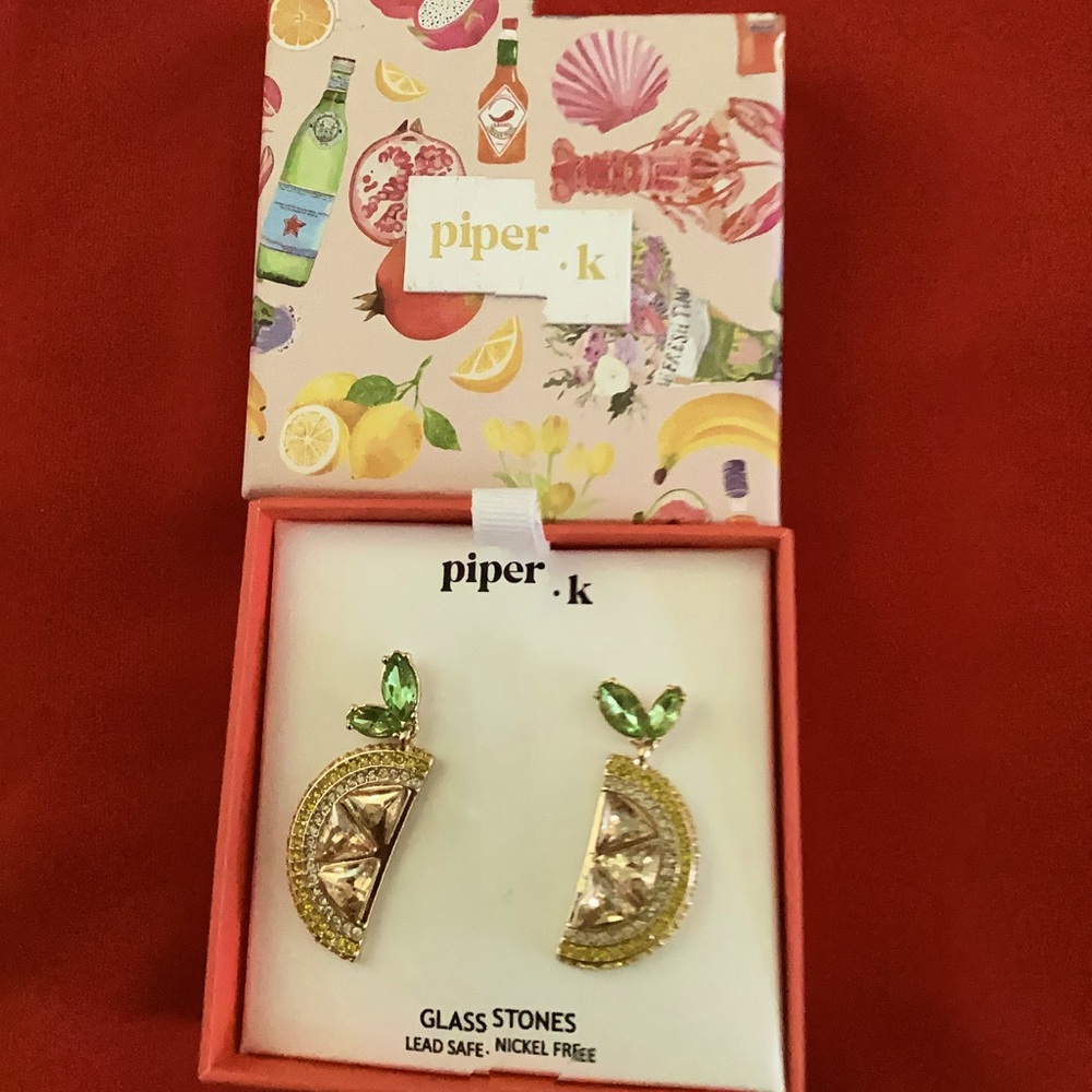 Piper k Fresh Lemon Glass Stone Earrings NWT